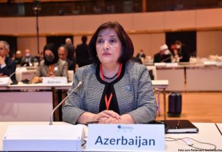 Die Sprecherin des aserbaidschanischen Parlaments Sahiba Gafarova sprach beim ersten globalen parlamentarischen Gipfel zur Bekämpfung des Terrorismus in Wien